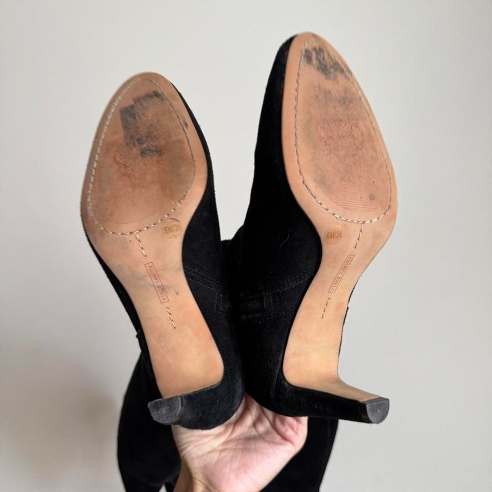 Vince Camuto Over the knee black suede boot size 6 pointed toe boho kitten heel - Picture 5 of 6